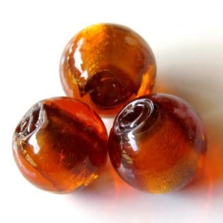 10mm amber round lampwork silver foil glass beads