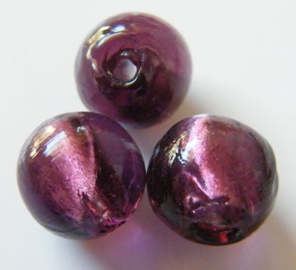 10mm amethyst round lampwork silver foil glass beads