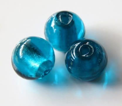 10mm dark turquoise round lampwork silver foil glass beads