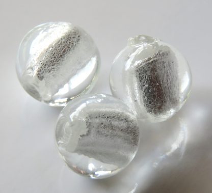 10mm white round lampwork silver foil glass beads