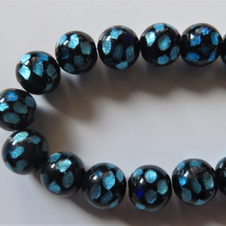 12mm round black blue silver foil lampwork glass beads