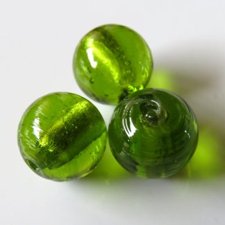 12mm green round lampwork silver foil glass beads