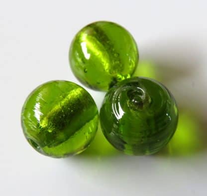 12mm green round lampwork silver foil glass beads