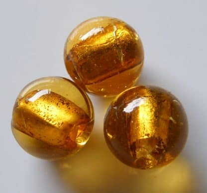 12mm golden round lampwork silver foil glass beads
