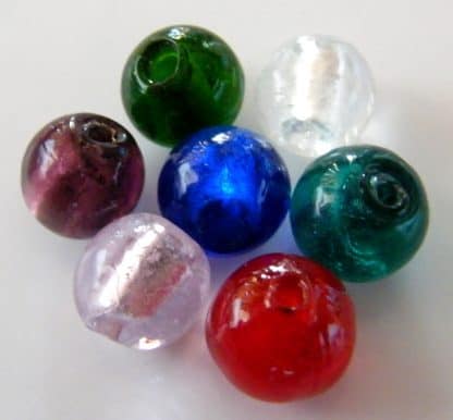 12mm round lampwork silver foil glass beads