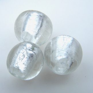 12mm white round lampwork silver foil glass beads