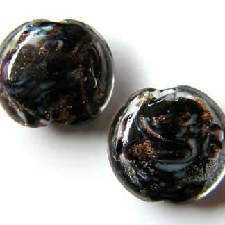 16x8mm flat round black goldsand lampwork glass beads