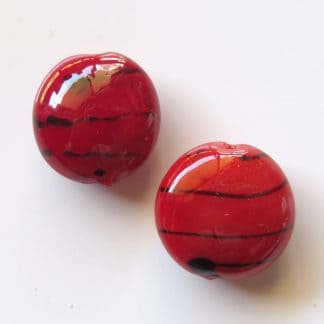 19x10mm flat round red lampwork glass beads