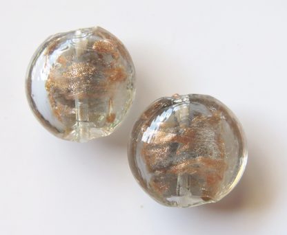 20x10mm flat round pale morion goldsand lampwork glass beads