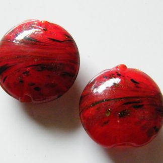 20x10mm flat round red goldsand lampwork glass beads