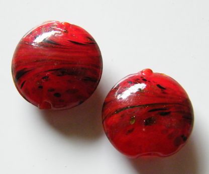 20x10mm flat round red goldsand lampwork glass beads