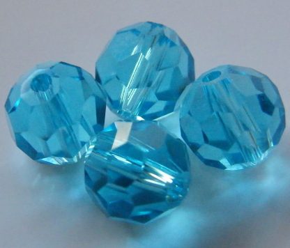 8mm round faceted bright aqua crystal beads