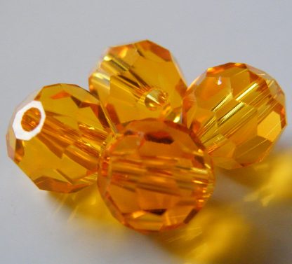 8mm round faceted bright orange topaz crystal beads