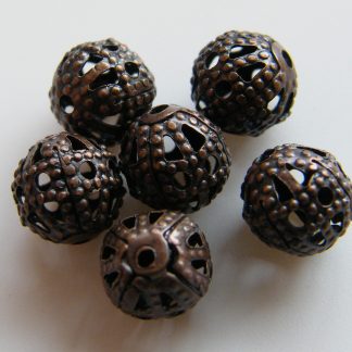 Antique Red Bronze 6mm round filigree spacer beads