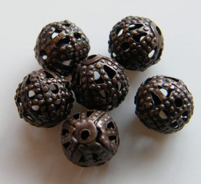 Antique Red Bronze 6mm round filigree spacer beads