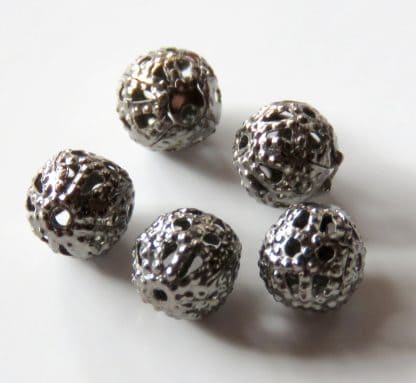 Dark Silver 6mm round filigree spacer beads