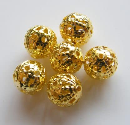 Bright Gold 6mm round filigree spacer beads