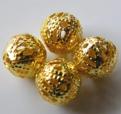 Bright gold 8mm round filigree spacer beads