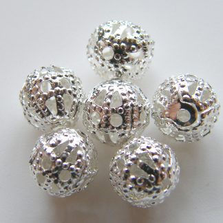 Bright Silver 6mm round filigree spacer beads