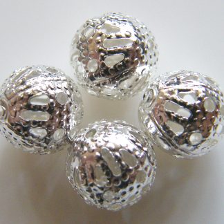 Bright Silver 8mm round filigree spacer beads