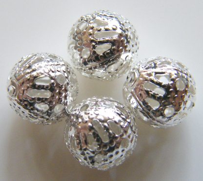 Bright Silver 8mm round filigree spacer beads