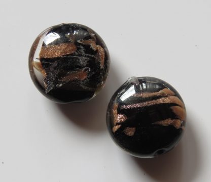 20x10mm flat round black goldsand lampwork glass beads