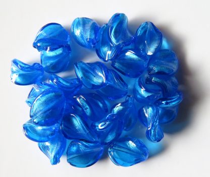 12x16mm bright blue twist lampwork silver foil glass beads