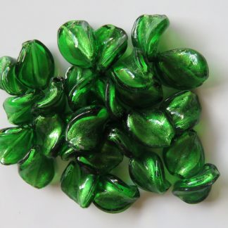 12x16mm dark green twist lampwork silver foil glass beads