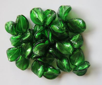 12x16mm dark green twist lampwork silver foil glass beads