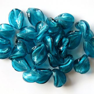 12x16mm dark turquoise twist lampwork silver foil glass beads