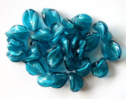 12x16mm dark turquoise twist lampwork silver foil glass beads