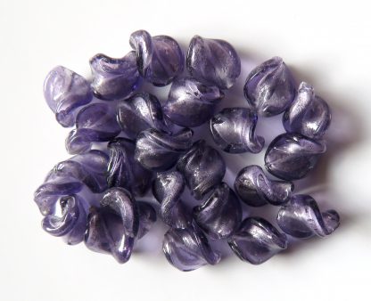 12x16mm purple twist lampwork silver foil glass beads