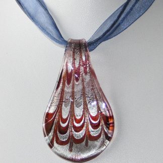 58mm Silver Foil Teardrop Lampwork Glass Pendant Amethyst