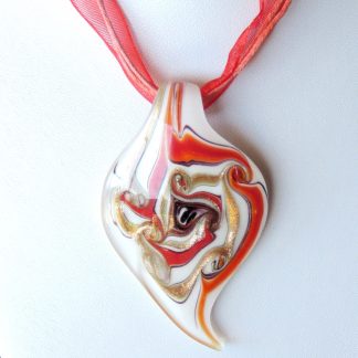 60mm White Lampwork Gold Sand Leaf Pendant Red