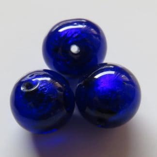 12mm cobalt blue round lampwork silver foil glass beads