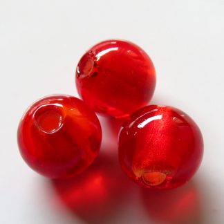 12mm red round lampwork silver foil glass beads