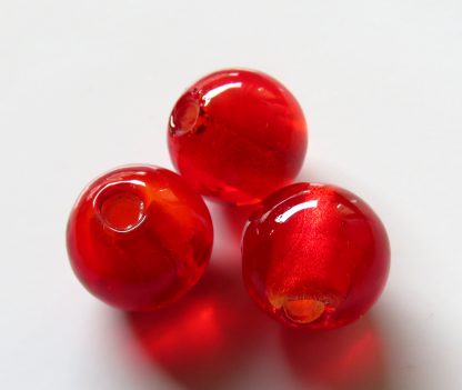 12mm red round lampwork silver foil glass beads