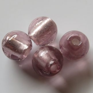 10mm pale amethyst round lampwork silver foil glass beads