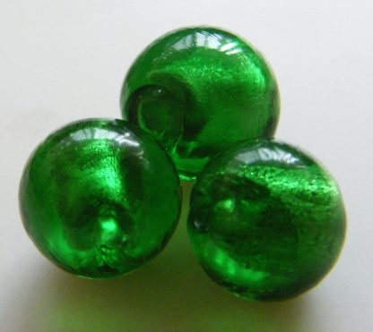 10mm dark green round lampwork silver foil glass beads