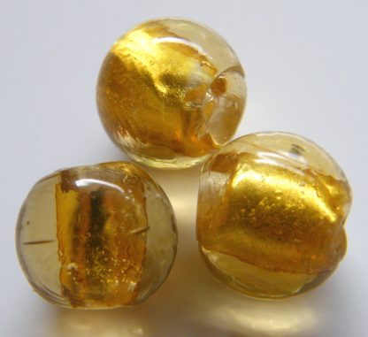 10mm golden round lampwork silver foil glass beads