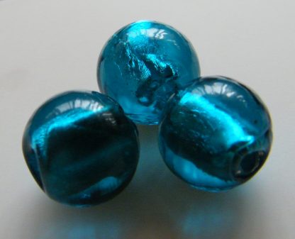 12mm dark turquoise blue round lampwork silver foil glass beads
