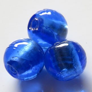 12mm medium blue round lampwork silver foil glass beads