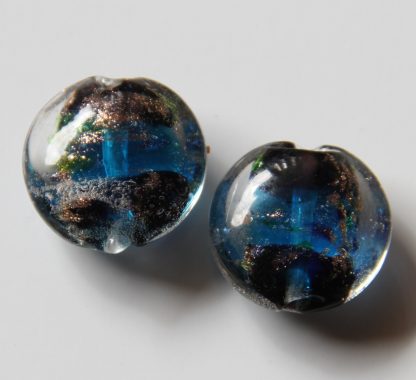 20x10mm flat round dark turquoise goldsand lampwork glass beads