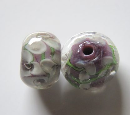9x14mm rondelle lampwork glass beads purple floral