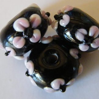 9x13mm rondelle lampwork glass beads black pink