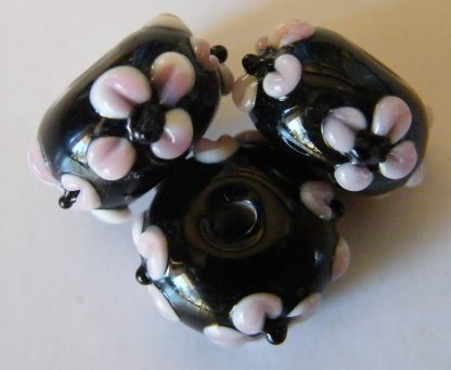 9x13mm rondelle lampwork glass beads black pink