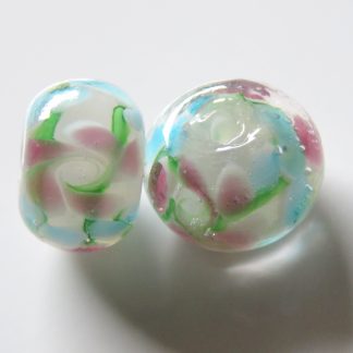 9x14mm rondelle lampwork glass beads pink floral