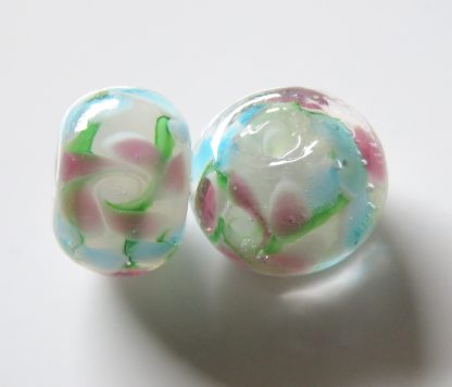 9x14mm rondelle lampwork glass beads pink floral