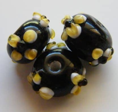 8x12mm rondelle lampwork glass beads black yellow