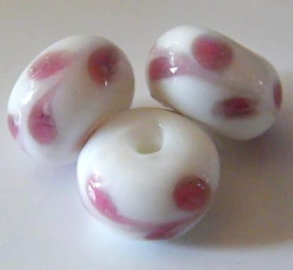 8.5x13mm rondelle lampwork glass beads white pink